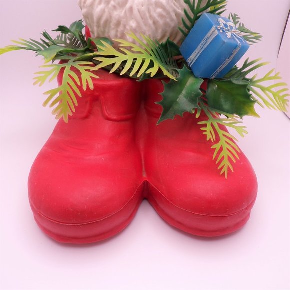VTG 1960s Christmas Santa Claus in Boots Plastic Greenery Planter Decor FLAWS - Picture 4 of 11